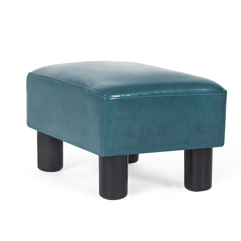 Pouff en similicuir carré bleu paon / jaune / multicolore, tabouret repose-pieds à siège unique