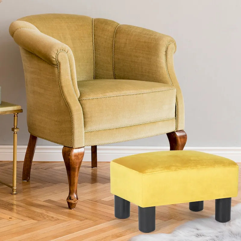 Pouff en similicuir carré bleu paon / jaune / multicolore, tabouret repose-pieds à siège unique