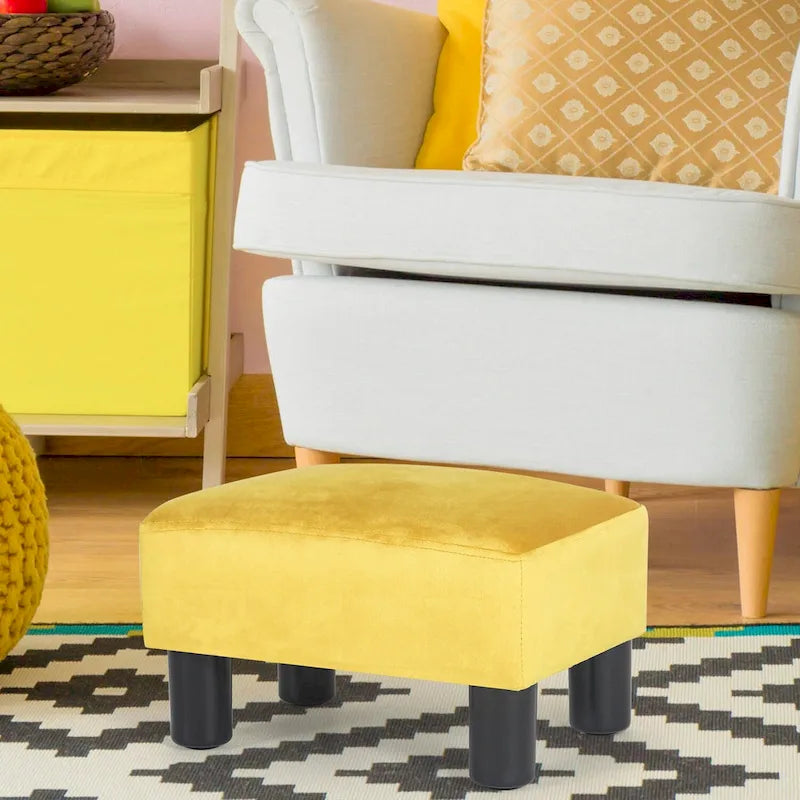 Pouff en similicuir carré bleu paon / jaune / multicolore, tabouret repose-pieds à siège unique