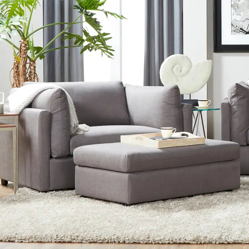 Fauteuil câlin à dossier coussiné avec ottoman, 1 place, Bleu marine / Gris anthracite