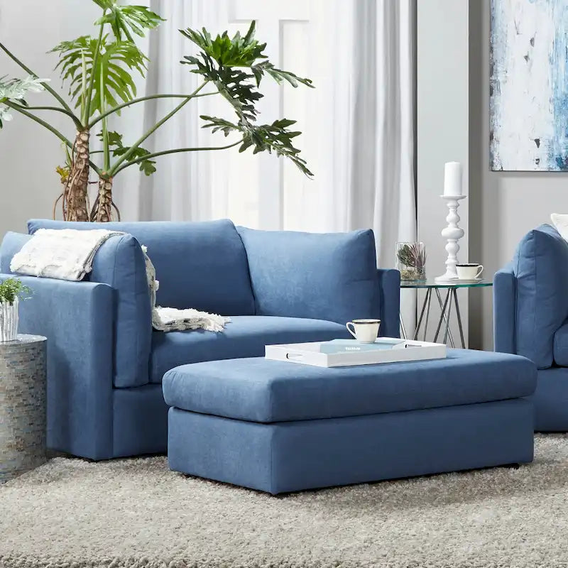 Fauteuil câlin à dossier coussiné avec ottoman, 1 place, Bleu marine / Gris anthracite