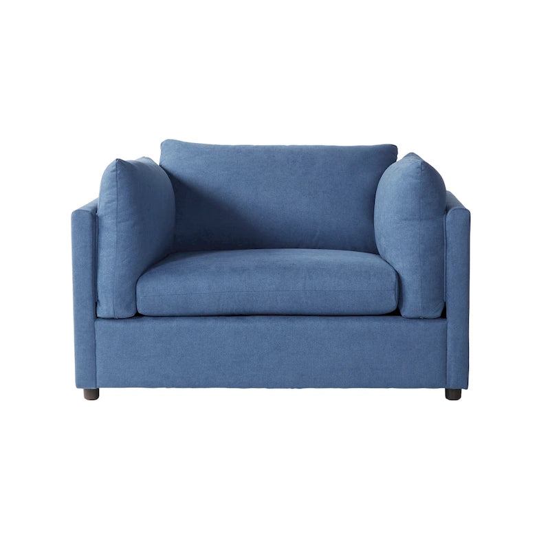 Fauteuil câlin à dossier coussiné avec ottoman, 1 place, Bleu marine / Gris anthracite