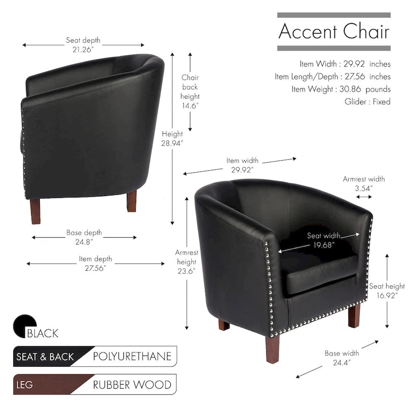 Fauteuil accent en similicuir (PU) — Gris / Noir / Marron / Turquoise / Vert