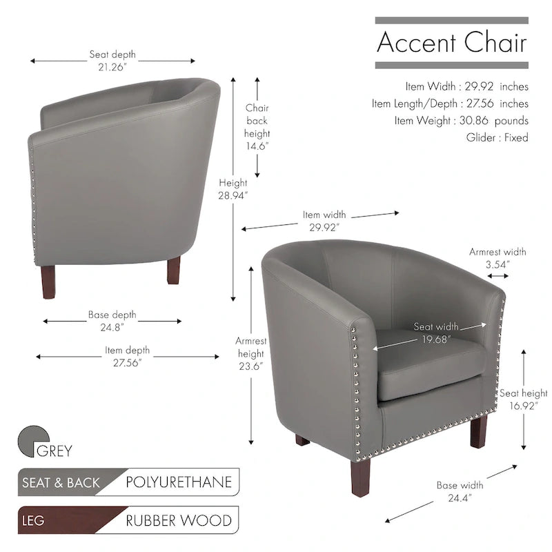 Fauteuil accent en similicuir (PU) — Gris / Noir / Marron / Turquoise / Vert