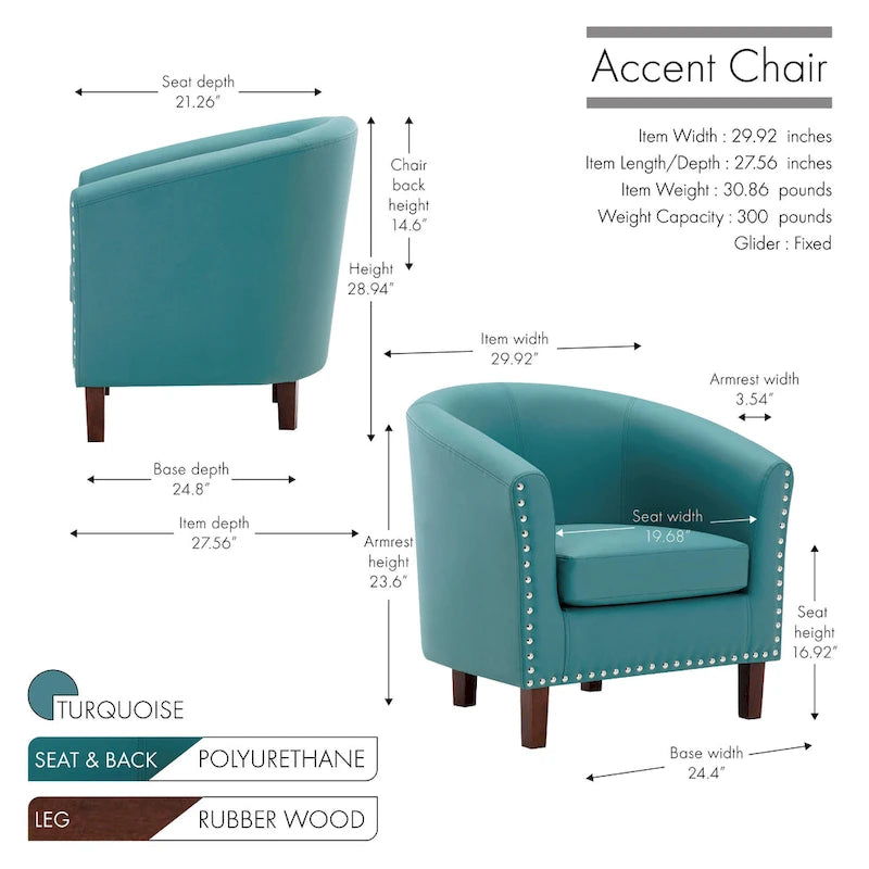 Fauteuil accent en similicuir (PU) — Gris / Noir / Marron / Turquoise / Vert