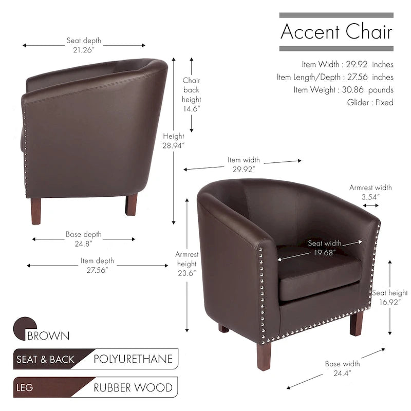Fauteuil accent en similicuir (PU) — Gris / Noir / Marron / Turquoise / Vert