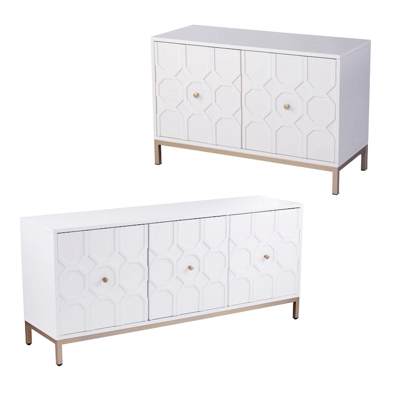 Meuble d'appoint contemporain 2 portes blanc et noir avec quincaillerie dorée