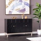 Meuble d'appoint contemporain 2 portes blanc et noir avec quincaillerie dorée