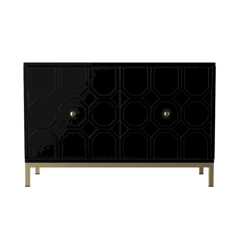 Meuble d'appoint contemporain 2 portes blanc et noir avec quincaillerie dorée