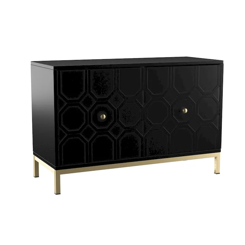 Meuble d'appoint contemporain 2 portes blanc et noir avec quincaillerie dorée