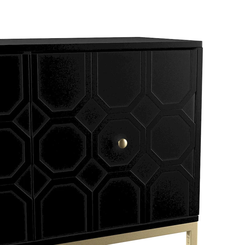 Meuble d'appoint contemporain 2 portes blanc et noir avec quincaillerie dorée