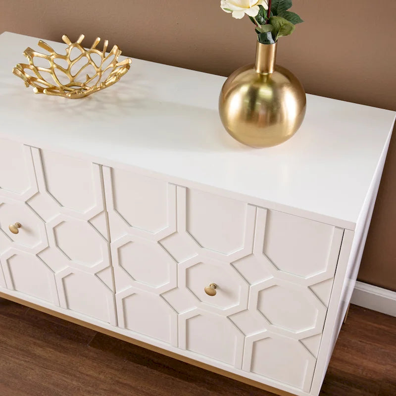 Meuble d'appoint contemporain 2 portes blanc et noir avec quincaillerie dorée