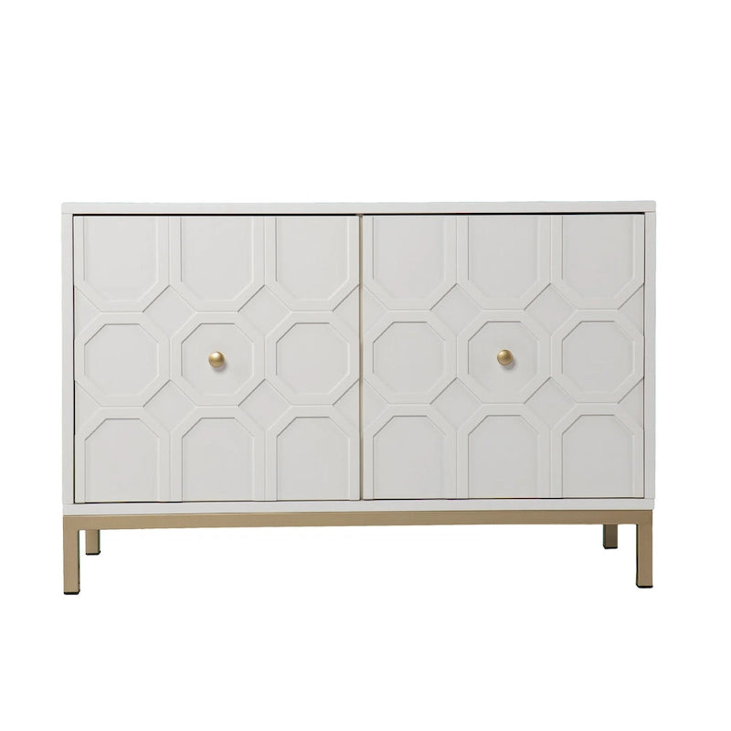 Meuble d'appoint contemporain 2 portes blanc et noir avec quincaillerie dorée