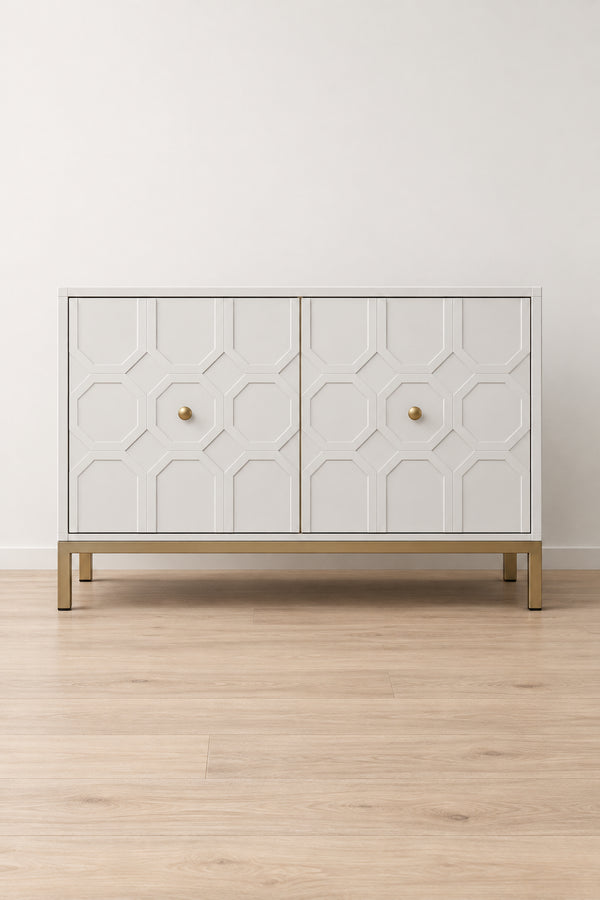 Meuble d'appoint contemporain 2 portes blanc et noir avec quincaillerie dorée