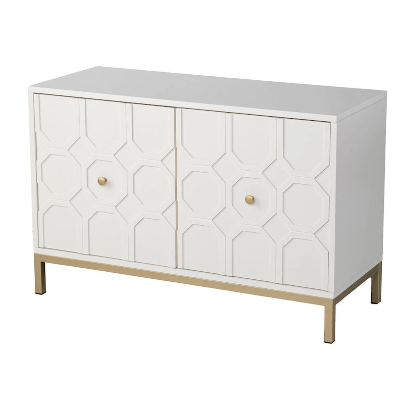 Meuble d'appoint contemporain 2 portes blanc et noir avec quincaillerie dorée