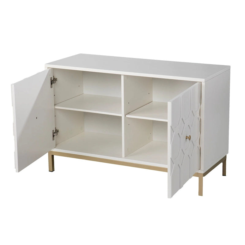 Meuble d'appoint contemporain 2 portes blanc et noir avec quincaillerie dorée
