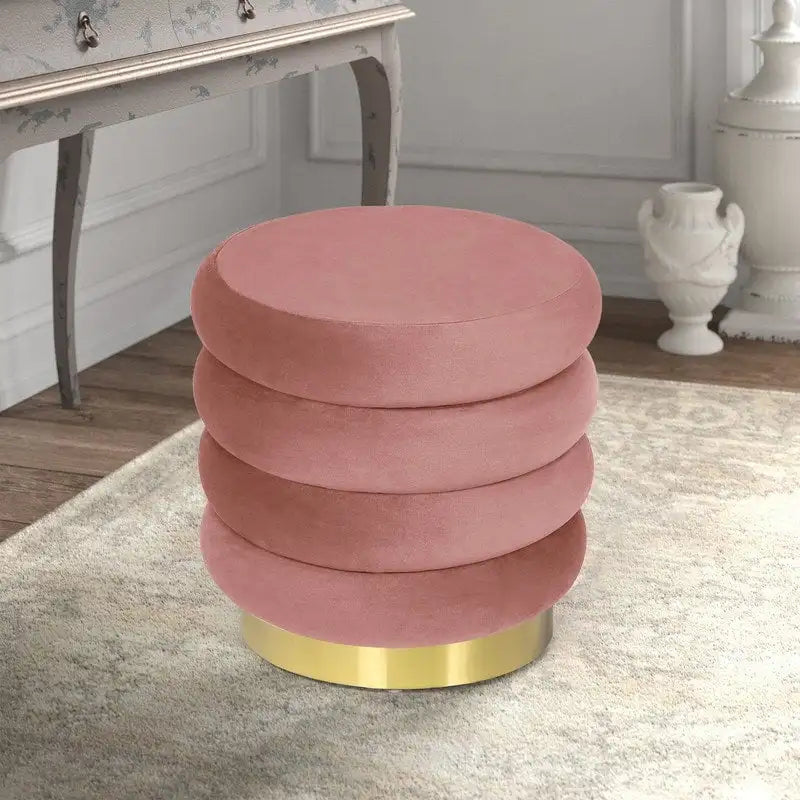 Pouf rond en velours, multicolore, une place, pieds en métal doré