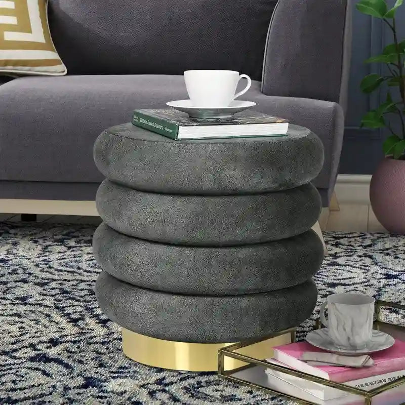 Pouf rond en velours, multicolore, une place, pieds en métal doré