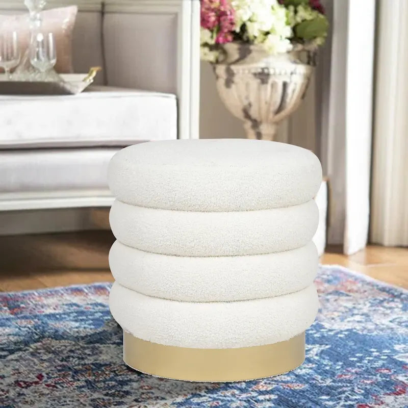 Pouf rond en velours, multicolore, une place, pieds en métal doré