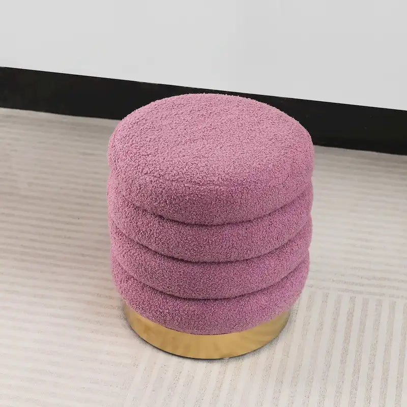 Pouf rond en velours, multicolore, une place, pieds en métal doré