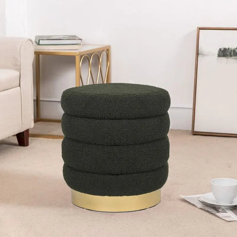 Pouf rond en velours, multicolore, une place, pieds en métal doré