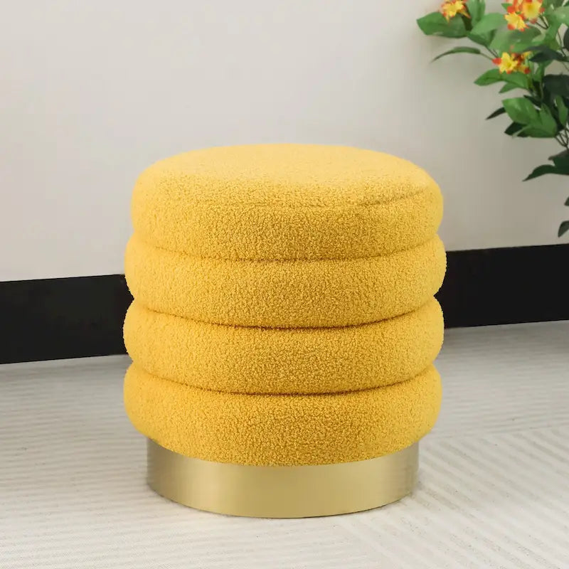 Pouf rond en velours, multicolore, une place, pieds en métal doré