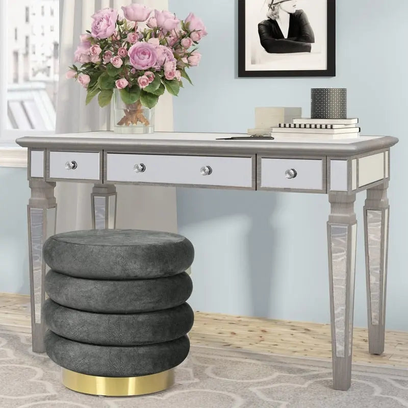 Pouf rond en velours, multicolore, une place, pieds en métal doré