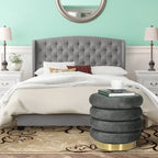 Pouf rond en velours, multicolore, une place, pieds en métal doré