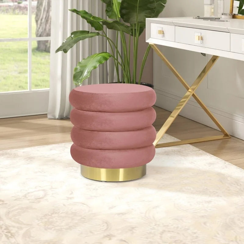 Pouf rond en velours, multicolore, une place, pieds en métal doré