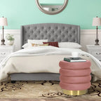 Pouf rond en velours, multicolore, une place, pieds en métal doré