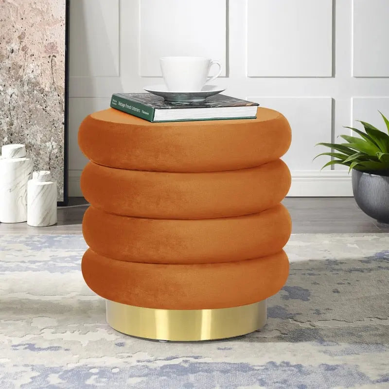 Pouf rond en velours, multicolore, une place, pieds en métal doré