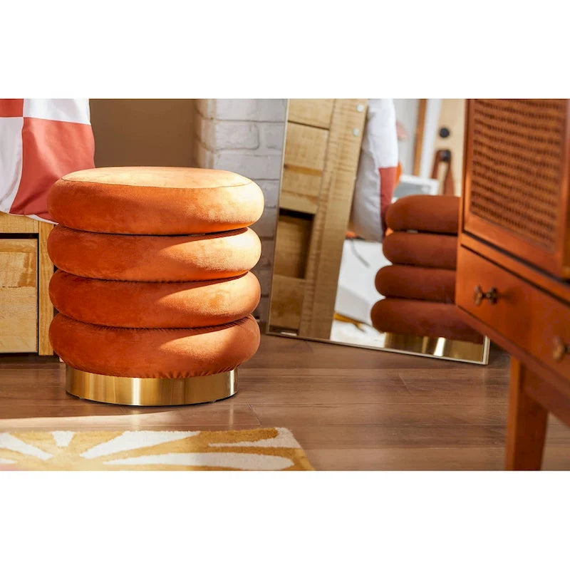 Pouf rond en velours, multicolore, une place, pieds en métal doré