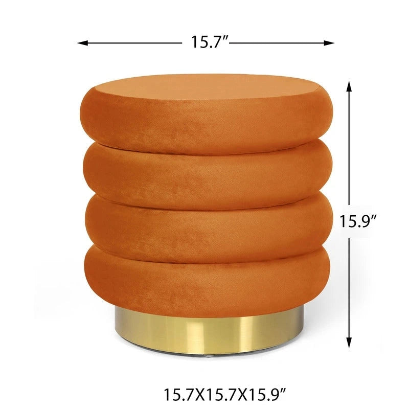 Pouf rond en velours, multicolore, une place, pieds en métal doré