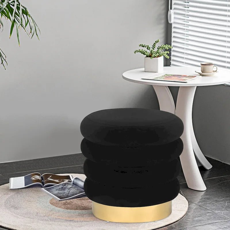 Pouf rond en velours, multicolore, une place, pieds en métal doré