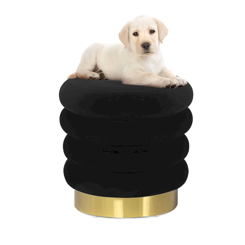Pouf rond en velours, multicolore, une place, pieds en métal doré