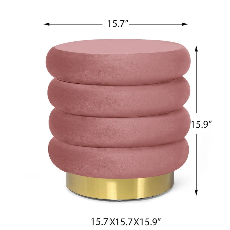Pouf rond en velours, multicolore, une place, pieds en métal doré