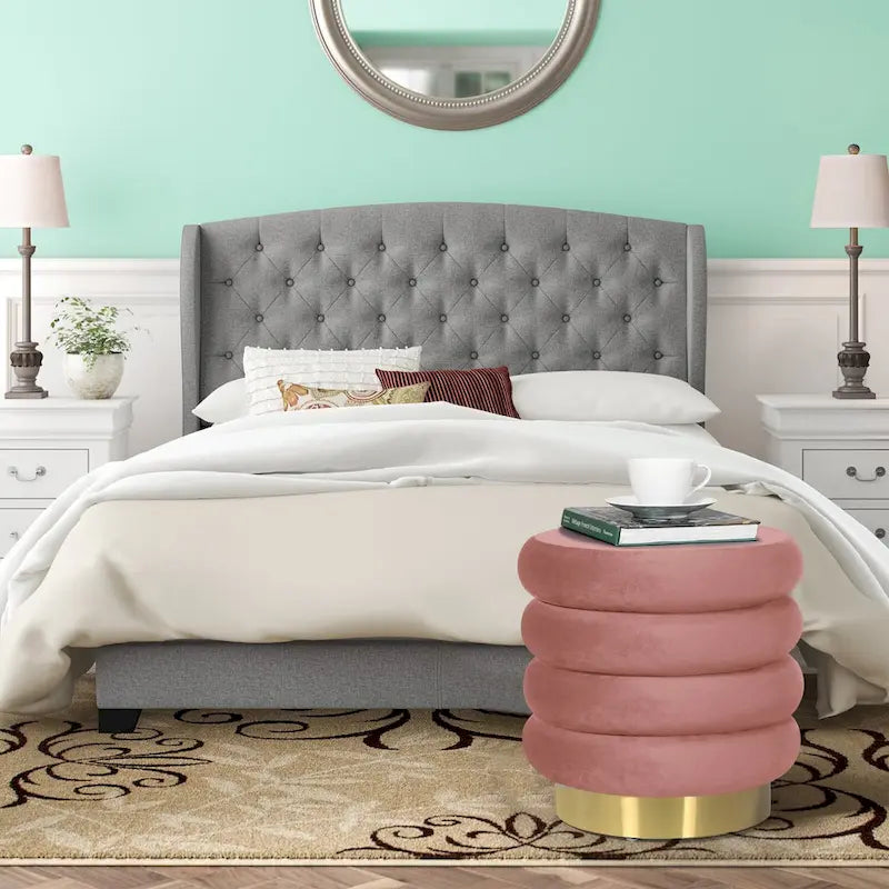 Pouf rond en velours, multicolore, une place, pieds en métal doré