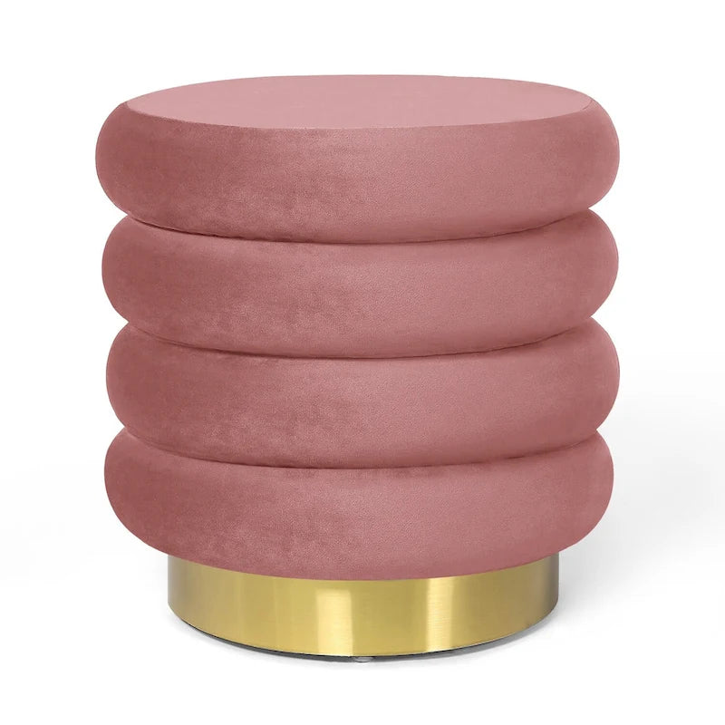 Pouf rond en velours, multicolore, une place, pieds en métal doré