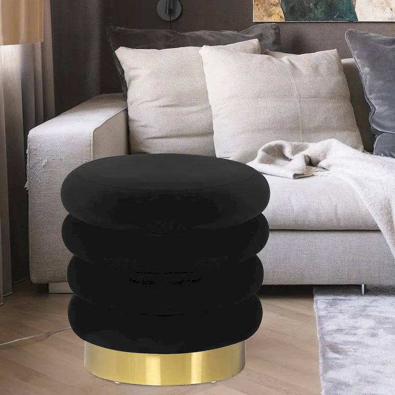 Pouf rond en velours, multicolore, une place, pieds en métal doré