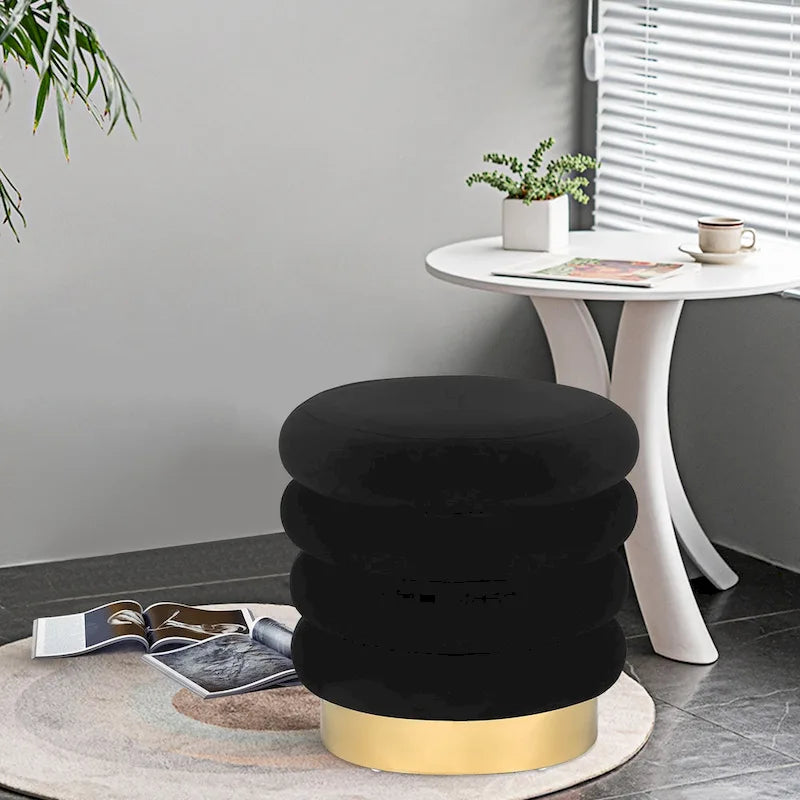 Pouf rond en velours, multicolore, une place, pieds en métal doré