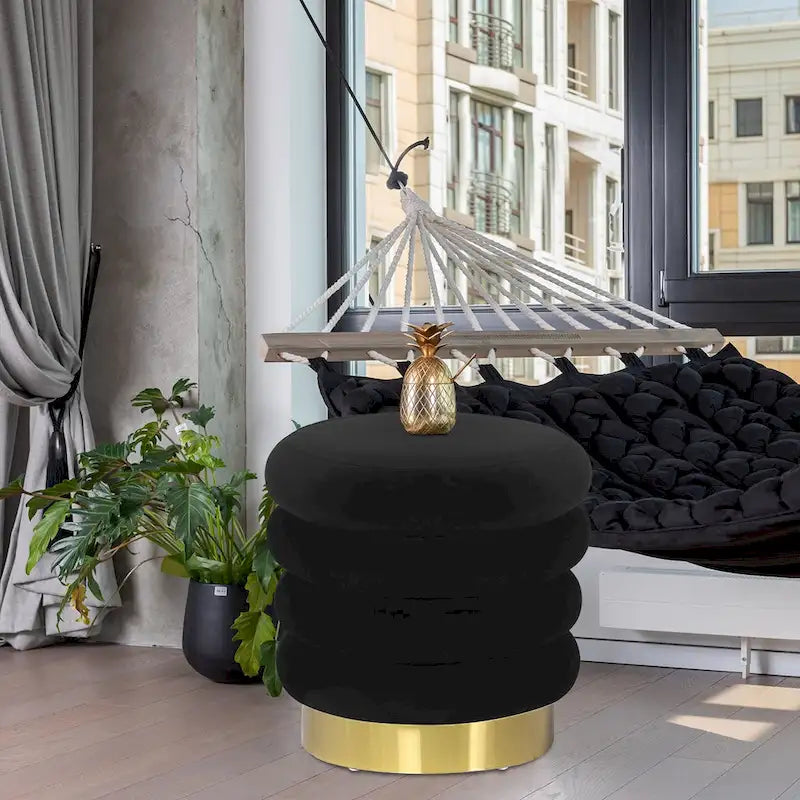 Pouf rond en velours, multicolore, une place, pieds en métal doré