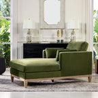 Méridienne en velours haute performance, 1 place (Vert olive / Beige / Marron foncé)