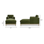 Méridienne en velours haute performance, 1 place (Vert olive / Beige / Marron foncé)