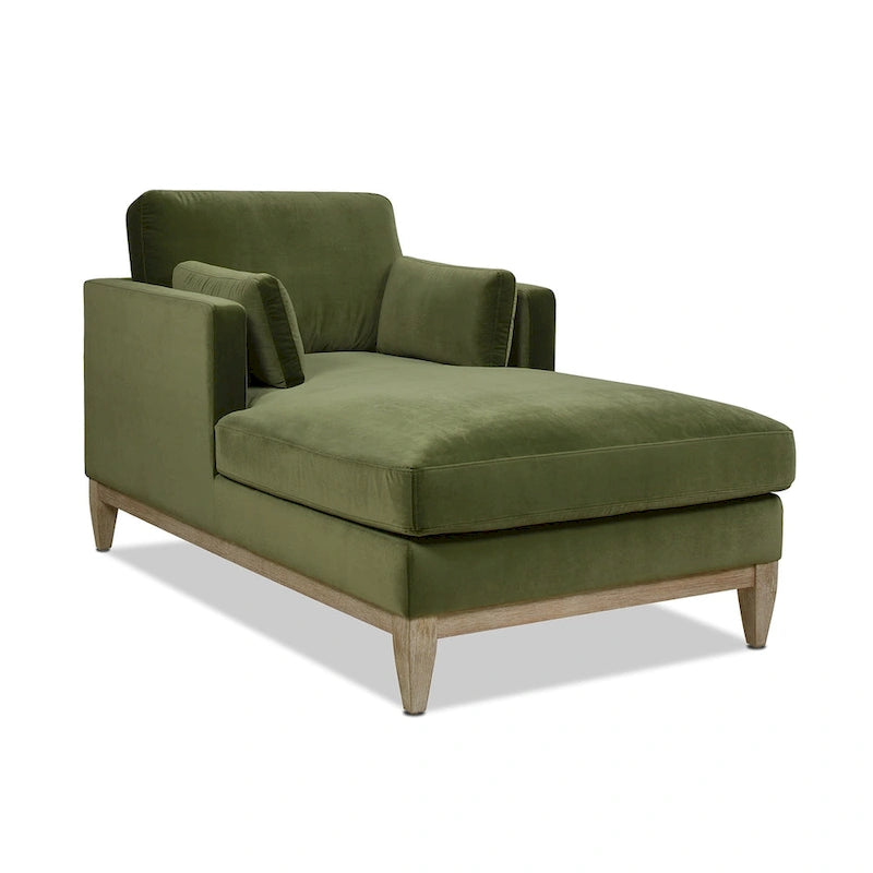 Méridienne en velours haute performance, 1 place (Vert olive / Beige / Marron foncé)