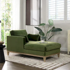 Méridienne en velours haute performance, 1 place (Vert olive / Beige / Marron foncé)