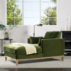 Méridienne en velours haute performance, 1 place (Vert olive / Beige / Marron foncé)