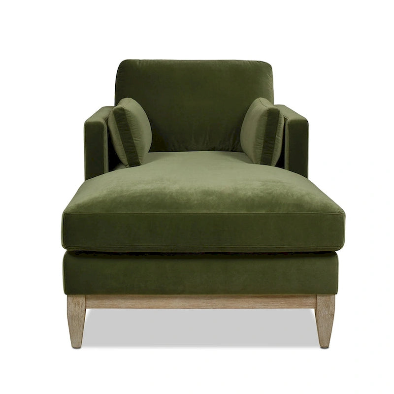 Méridienne en velours haute performance, 1 place (Vert olive / Beige / Marron foncé)
