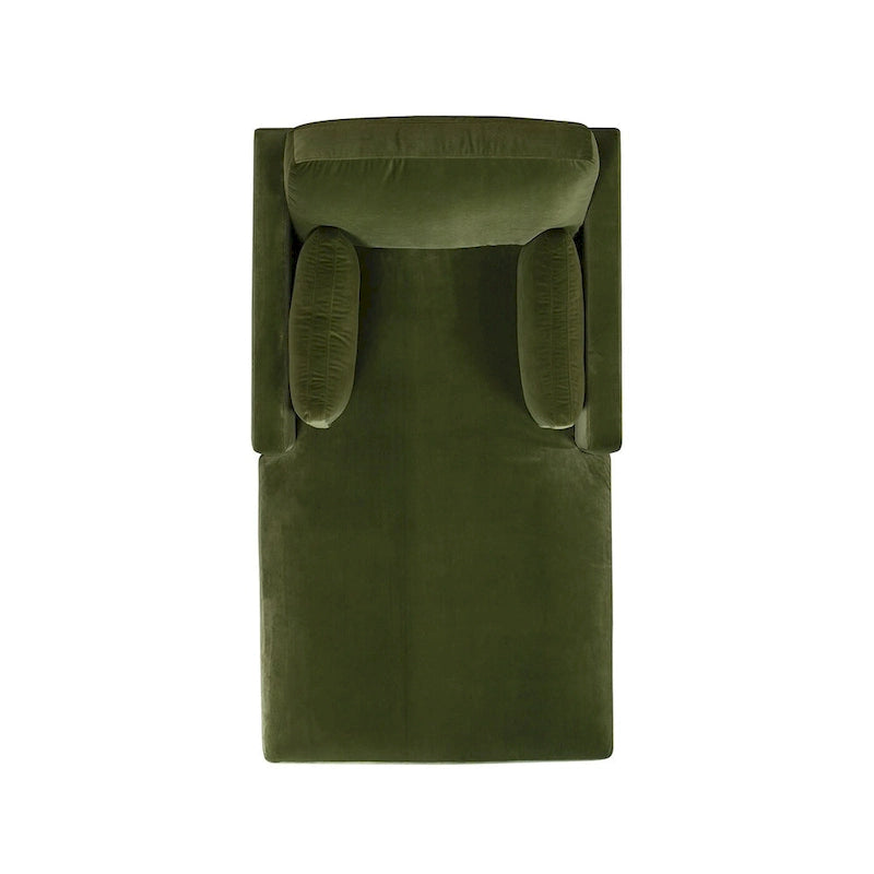 Méridienne en velours haute performance, 1 place (Vert olive / Beige / Marron foncé)