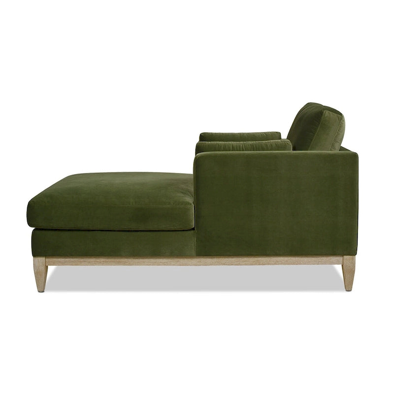 Méridienne en velours haute performance, 1 place (Vert olive / Beige / Marron foncé)