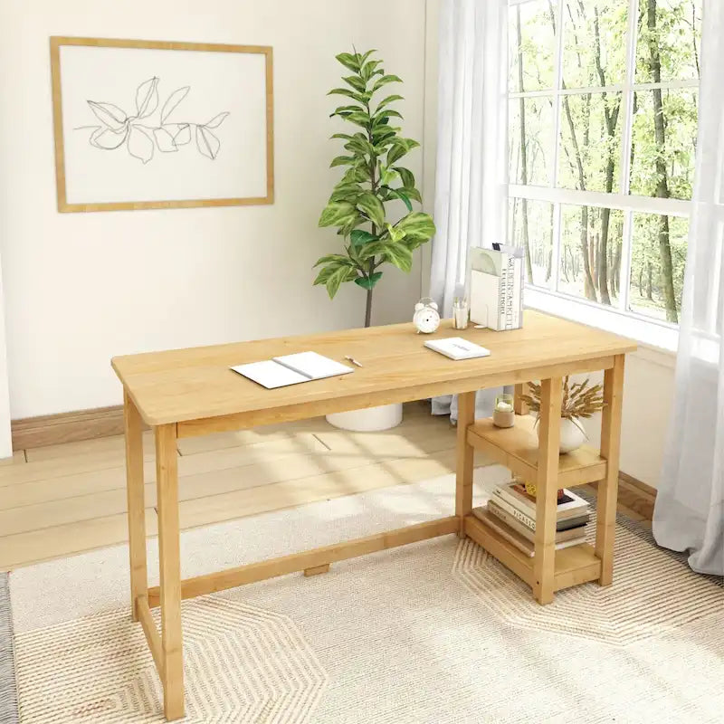Bureau en bois avec 2 étagères – Blanc/Gris/Terre/Naturel, une personne